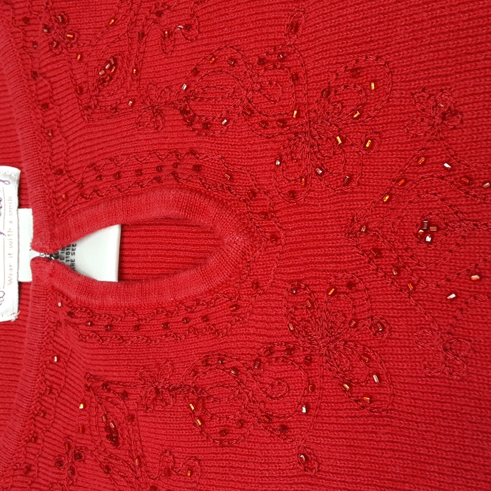 Quacker Factory Embroidered Beaded Red Sweater Xl - image 1